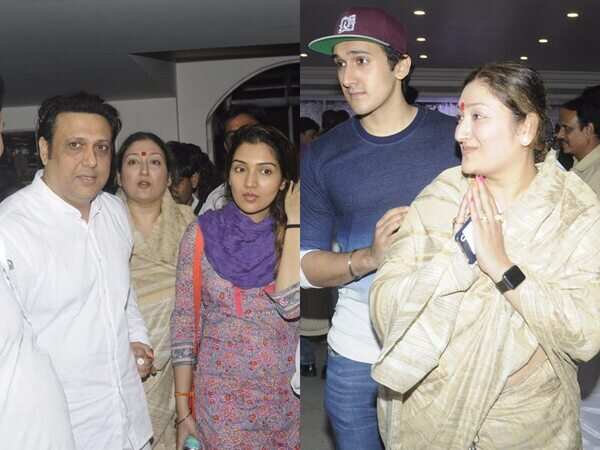 Govinda, son Yash and daughter Tina at prayer meet of Krushna Abhishek's father