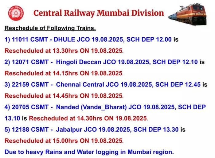 Mumbai Rains Furry: Check rescheduled timings of following trains
