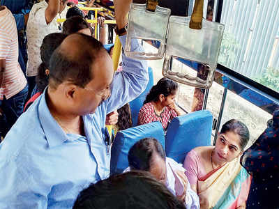 BMTC officials step into commuters’ shoes, travel in bus to inspect new bus lanes