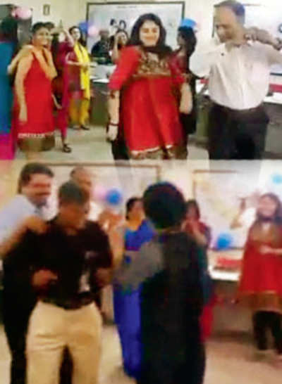 Air India officials danced as a flight waited to take off