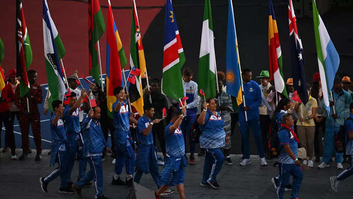 Athletes arrive to take part in the closing ceremony for the Commonwealth Games at the Alexander Stadium in Birmingham.
