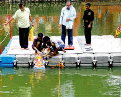 Giant net laid in Malad pond to filter out immersed Ganeshas