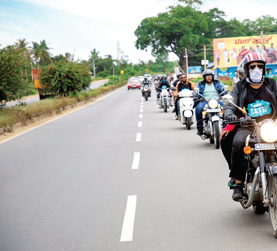 A road trip to highlight the journey: 70 actors and crew members of Onthara Bannagalu on a bike journey to Mysuru