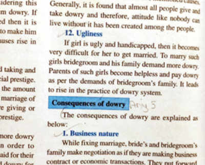 Std XII textbook says parents of ‘ugly’ women pay more dowry