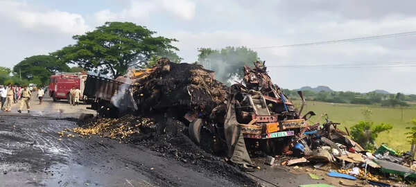 Two killed in fire as lorries collide head-on in Khammam