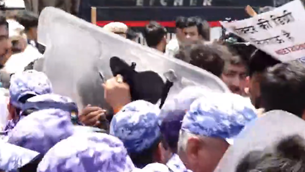 NEET paper leak: NSUI members protest outside NTA office in Delhi