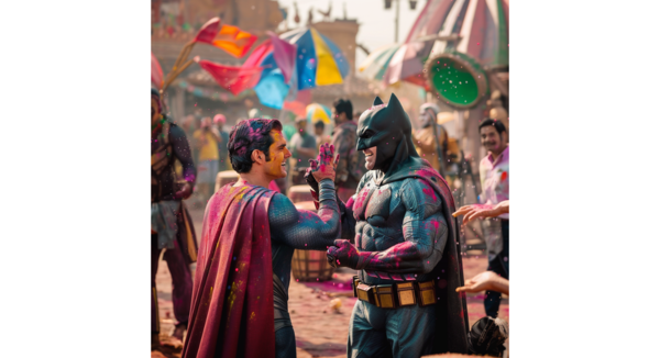 AI puts superheroes in a Holi mood