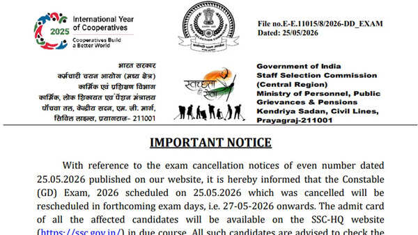 SSC GD Constable 2026 exam cancelled at overcrowded centres, rescheduled from May 27; check official notice here
