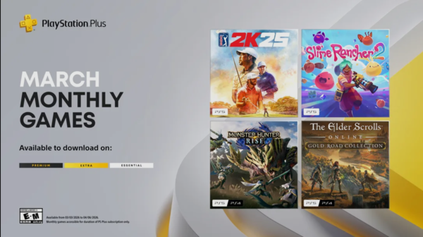 Sony announces March 2026 PlayStation Plus monthly games lineup: PGA Tour 2K25, Monster Hunter Rise and more titles