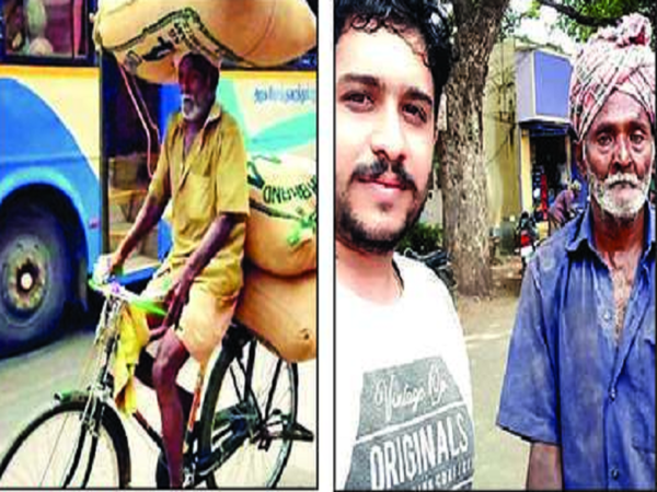 Cyclists crowdfund, cushion load of elderly worker