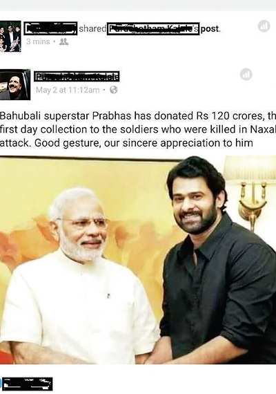 Fake news buster: Prabhas gives Rs 120 crore to CRPF soldiers