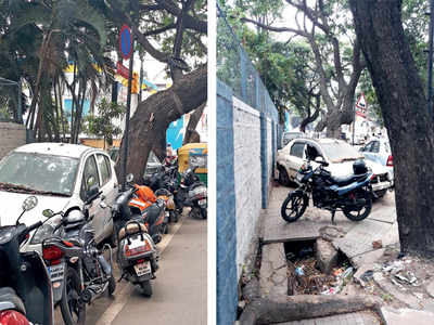 Footpath near police station turns parking lot