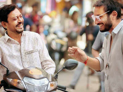 Homi Adajania and Irrfan Khan share a laugh on the sets of Angrezi Medium