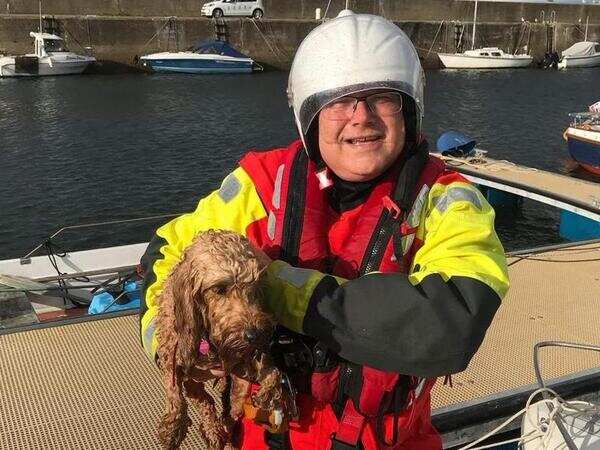 This dog was being swept out to the sea when a brave team rescued him!