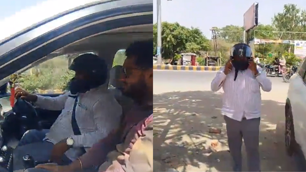 SUV owner starts wearing helmet inside car after UP cop fines him for ‘riding without helmet’