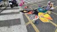 Artist educate people on wearing face masks using rangoli of Lord Vitthal and pilgrim 