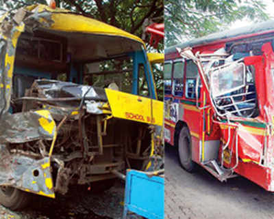 School bus rams into auto, public bus in chain reaction highway crash