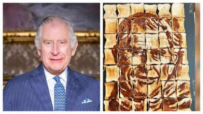 Artist creates a portrait of King Charles III with toasts and spreads