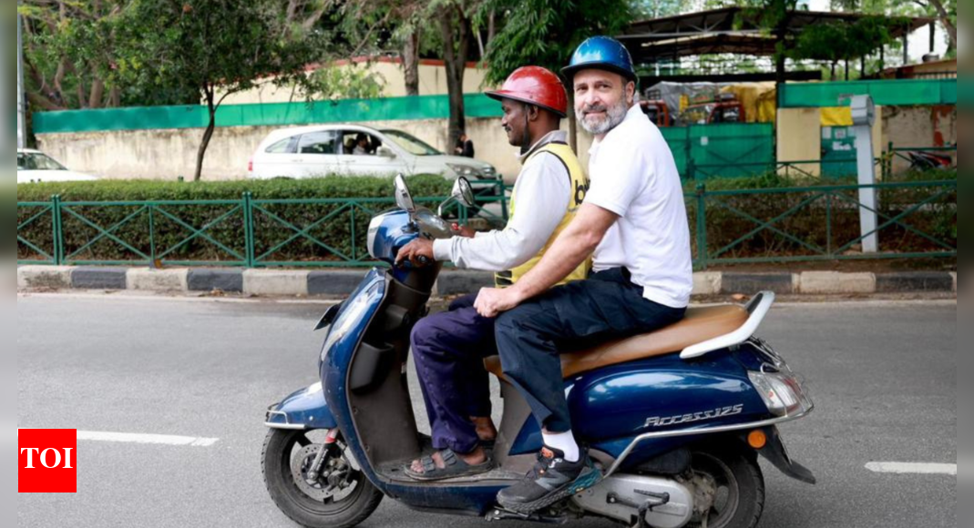 Karnataka Assembly Elections 2023 Rahul Gandhi takes scooter ride with