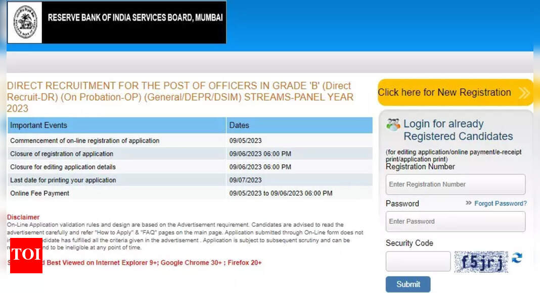 RBI Grade B Recruitment 2023 Application process begins for 291 posts on