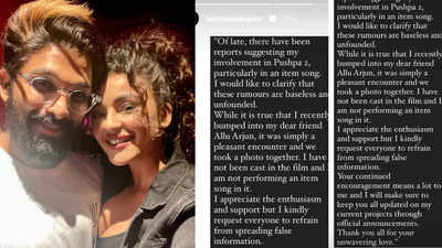 Seerat Kapoor breaks the silence on doing an ITEM SONG in 'Pushpa 2', saying, "It was simply a pleasant encounter and we took a photo together"