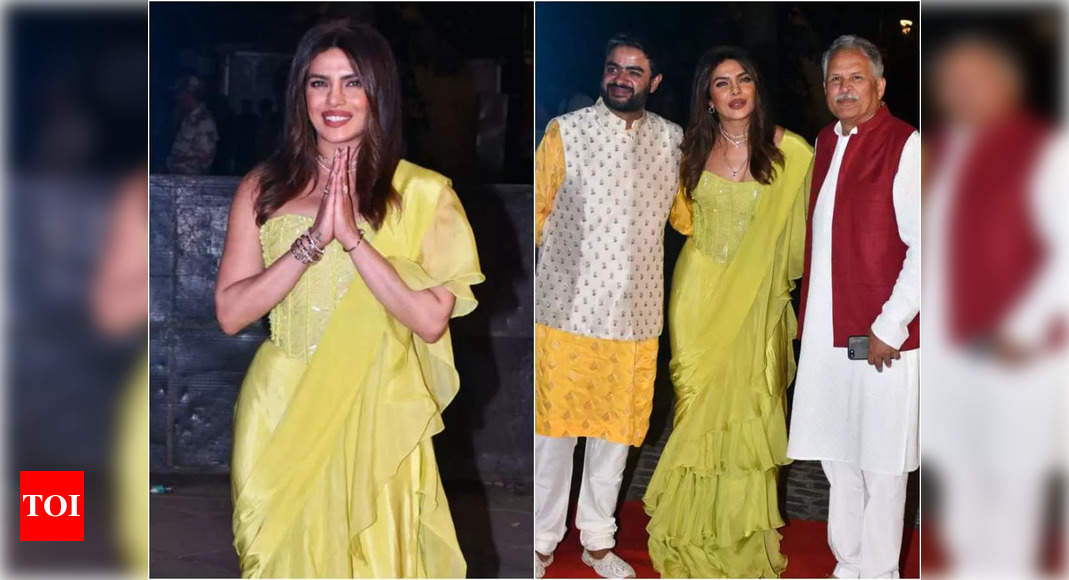 Priyanka Chopra looks resplendent in yellow outfit at Parineeti Chopra-Raghav Chadha’s engagement ceremony | Hindi Movie News