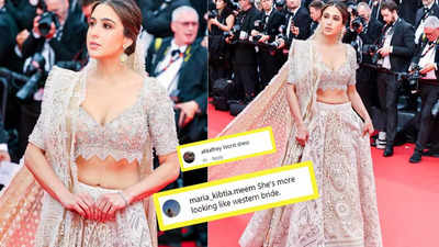 Cannes 2023: Sara Ali Khan exudes desi vibes as she walks the red carpet wearing a lehenga; gets trolled
