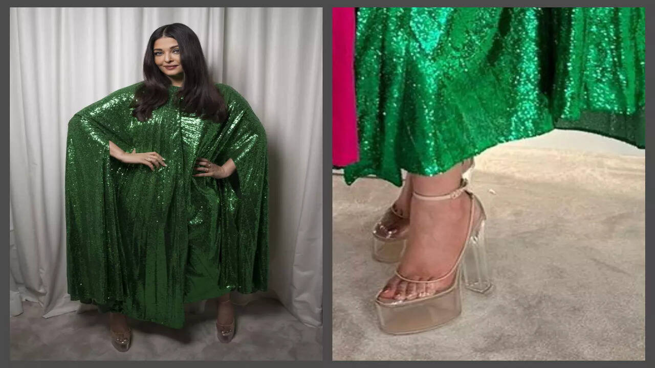Aishwarya Rai Bachchan stuns in a shimmery green outfit in her first look  from Cannes 2023; fans are in awe of her glass heels - See photos | Hindi  Movie News - Times of India