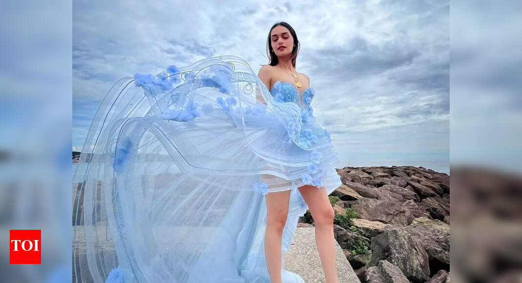 Manushi Chhillar channels her inner Disney princess with her new look in sky blue dress at Cannes 2023 | Hindi Movie News