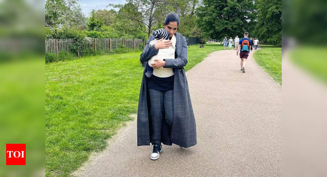Anand Ahuja shares a cute frame of Sonam Kapoor and Vayu strolling in the park | Hindi Movie News
