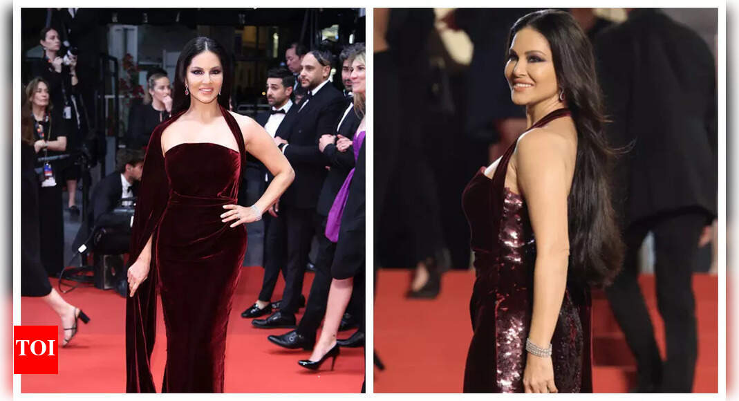 Sunny Leone makes heads turn in her velvet gown as she walks the red carpet at Cannes film Festival – See photos | Hindi Movie News