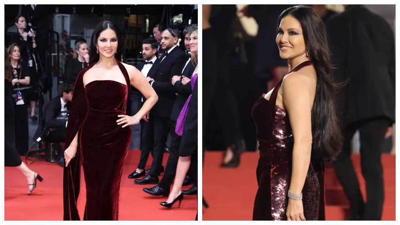 Sunny Leone makes heads turn in her velvet gown as she walks the red carpet at Cannes film Festival - See photos Hindi Movie News