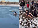 Man swam through a frozen lake to save a dog