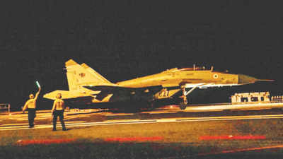 MiG-29K lands on INS Vikrant at night