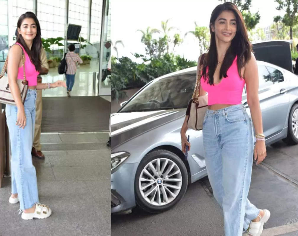 
Pooja Hegde slays in pink crop top and blue flared jeans, involves in a chit-chat with paparazzi
