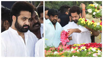 Jr NTR is visibly upset as he struggles to walk amidst massive mob of fans at NTR ghat - WATCH video