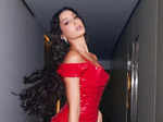 ​Nora Fatehi turns up the heat in a red latex gown