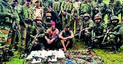 Three terrorists arrested with 10kg IED, weapons, drugs along LoC in Poonch; soldier hurt in op