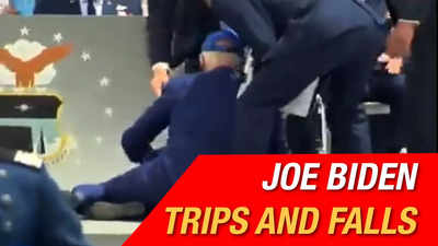 US President Joe Biden trips and falls at Colorado event