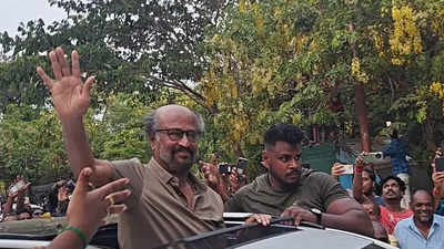 Fans gather in large at the 'Lal Salaam' shooting spot to meet Rajinikanth