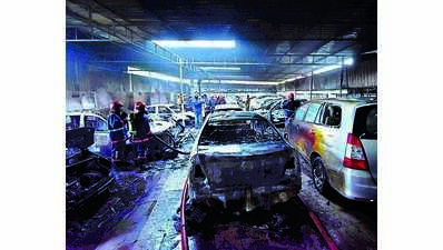 20 cars gutted in blaze at workshop in Cheranelloor