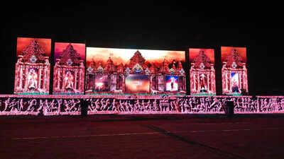 Ayodhya recreated in Tirupati for the "Adipurush’ pre-release event. See pics