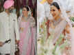
Bride Sonnalli Seygall looks enchanting in a pastel pink sari from Manish Malhotra
