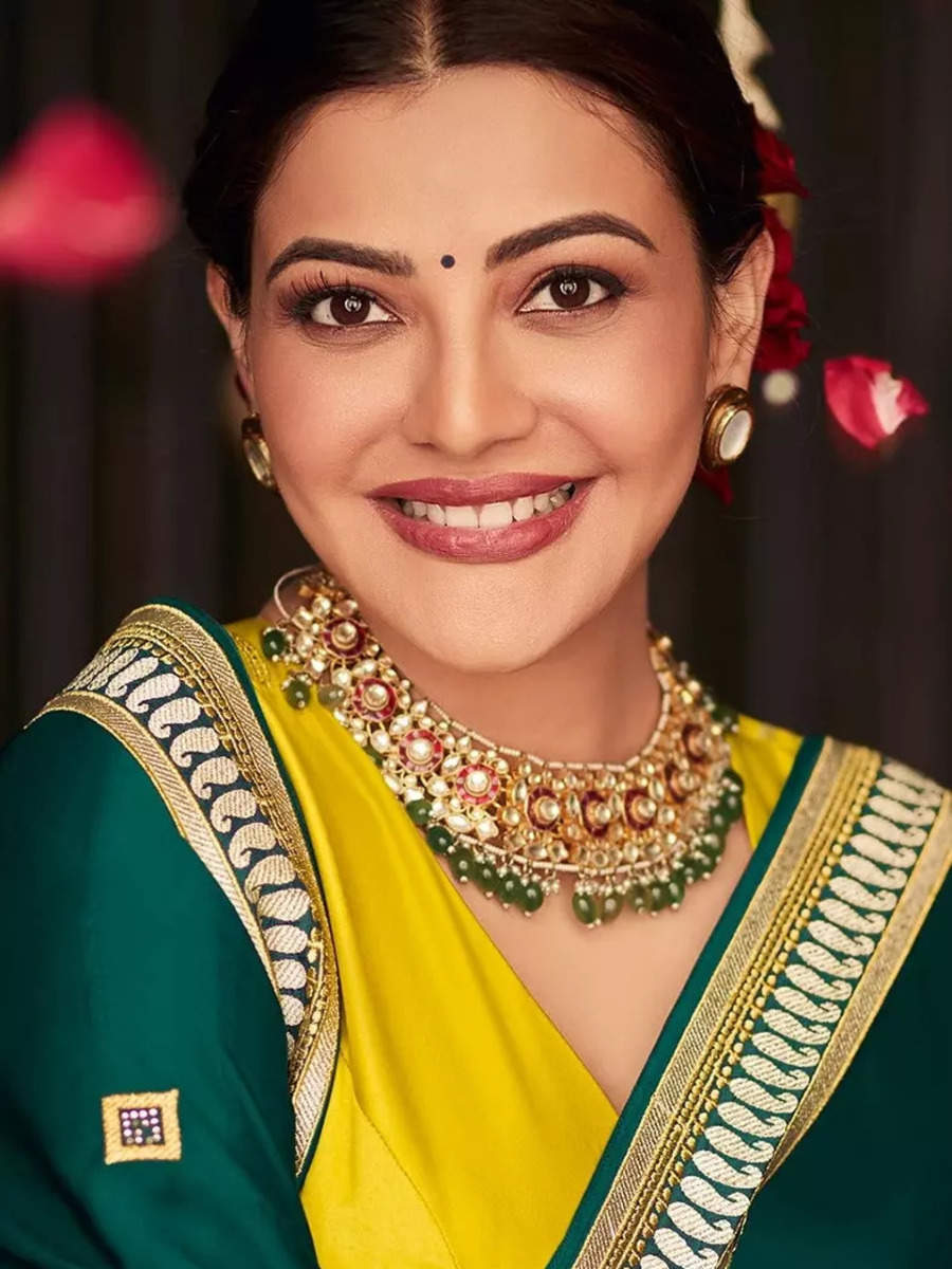 Kajal Aggarwal Yellow Saree With Embroidered Details