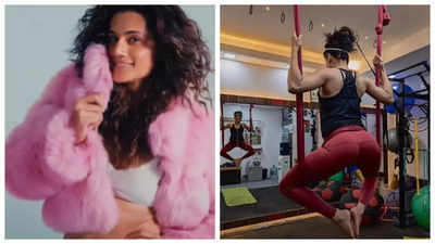 Fitness goals: Taapsee Pannu perfectly nails aerial yoga