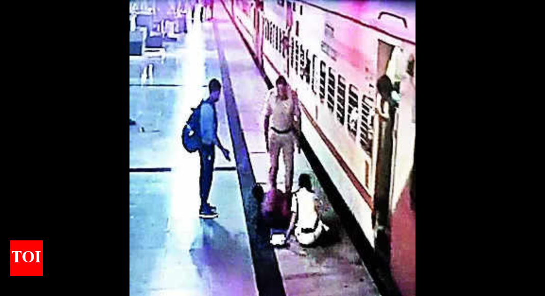 RPF constable saves woman from slipping under moving train | Hyderabad ...