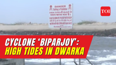 High tides witnessed at coastal areas of Gujarat’s Dwarka as Cyclone ‘Biparjoy’ turns into ‘very severe’ cyclonic storm