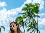 Saumya Tandon is a beach girl in pink trendy outfit in Mauritius