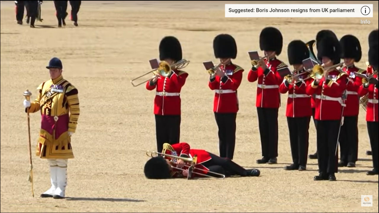 British Royal Guards collapse in a heat wave during military