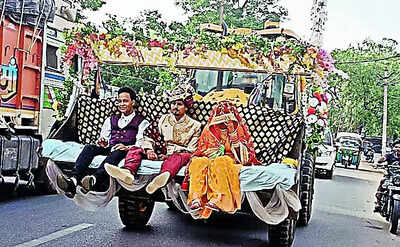 When groom rides earthmover to wedding
